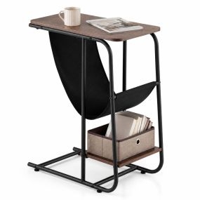 Mesita Auxiliar Estilo Industrial con Bolsa de Lona de Almacenamiento Alta Capacidad de Carga 50 x 30 x 65 cm Marrón Rústico y Negro