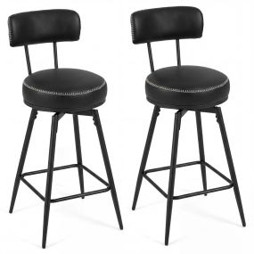 Taburetes Bar Giratorios Modernos 2 Piezas Respaldo Acolchado Reposapiés Patas Metálicas Cuero Sintético Costuras Negro