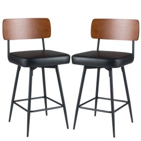 Taburetes Giratorios Bar Modernos Acolchados Respaldo Reposapiés Metálicos Cuero Sintético Cocina Comedor Marrón+Negro