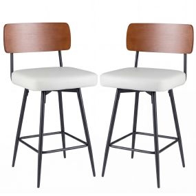 Taburetes Giratorios Bar Modernos Acolchados Respaldo Reposapiés Metálicos Cuero Sintético Cocina Comedor Marrón+Blanco