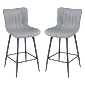 Juego de 2 Taburetes de Bar Cuero Artificial Asiento y Respaldo Acolchados Reposapiés Carga 150kg para Cocina Estudio Oficina Gris