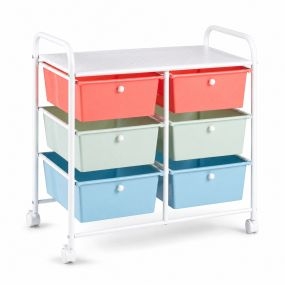 Carrito de almacenamiento móvil de PP con 6 cajones, ruedas giratorias con freno, 64 x 38 x 66 cm, multicolor