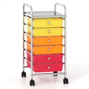 Carro de almacenamiento móvil con 6 cajones de PP multicolor con ruedas giratorias y freno 33 x 38 x 66 cm
