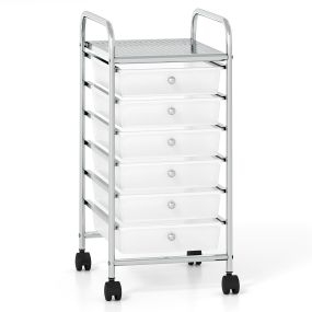 Carro de almacenamiento móvil con 6 cajones de PP y ruedas giratorias con freno 33 x 38 x 66 cm blanco