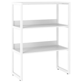 Librería pequeña de sobremesa de 3 niveles con estantes abiertos y estructura de acero blanco