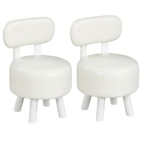 Juego de 2 Otomanas con Respaldo de Madera de Caucho y Esponja Gruesa Carga 150 kg 32,5x35x51 cm para Sala de Estar o Entrada Blanco