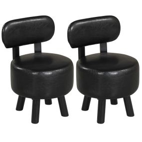 Juego de 2 Taburetes Redondos Tapizados con Respaldo Pata Madera Caucho Espuma Gruesa para Sofá Entrada Sala Estar 150kg Negro