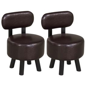 Juego de 2 Otomanas con Respaldo de Madera de Caucho y Esponja Gruesa Carga 150 kg 32,5x35x51 cm para Sala de Estar o Entrada Nuez