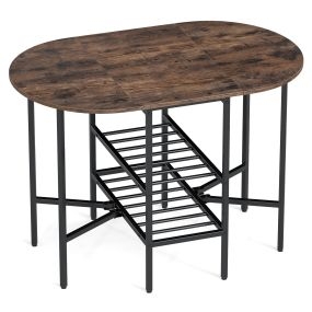 Mesa de Comedor Extensible Plegable con 2 Hojas Abatibles 2 Estantes Almacenaje Estructura Metal para Espacios Pequeños Marrón Rústico