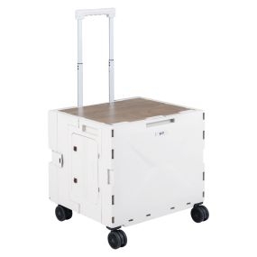 Carro de Compras Plegable con 4 Ruedas Universales Asa Telescópica Tapa y Portavasos para Viajes Oficina Mudanzas Carga 60kg Blanco
