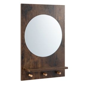 Espejo de Pared con Estante y Ganchos Madera de Ingeniería Diseño Rústico Práctico para Baño y Recibidor 39,5 x 12 x 59,5 cm Marrón Rústico
