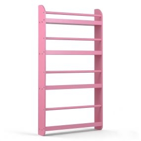 Estantería infantil de pared 4 niveles con estantes abiertos, barras anticaída y bordes elevados rosa