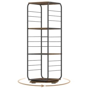Estantería Giratoria de 4 Niveles Torre 360° con Estructura Metálica Ahorra Espacio Esquinera Estante para 70 Discos para Oficina Salón Marrón