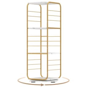 Estantería Giratoria de 4 Niveles Torre 360° con Estructura Metálica Ahorra Espacio Esquinera Estante para 210 Discos para Oficina Salón Dorado