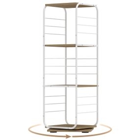 Estantería Giratoria de 4 Niveles Torre 360° con Estructura Metálica Ahorra Espacio Esquinera Estante para 210 Discos para Oficina Salón Natural