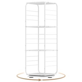Estantería Giratoria de 4 Niveles Torre 360° con Estructura Metálica Ahorra Espacio Esquinera Estante para 210 Discos para Oficina Salón Blanco