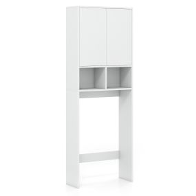 Armario de Almacenamiento sobre el Inodoro Mueble Organizador de Baño con Puertas 2 Compartimentos Abiertos y Estante Ajustable Gabinete Estantería Ahorro de Espacio para Lavandería Blanco