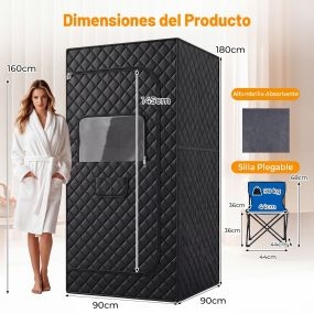 Sauna de infrarrojos portátil de cuatro lados con almohadilla para pies 6 niveles temporizador 90 x 90 x 160 cm negro