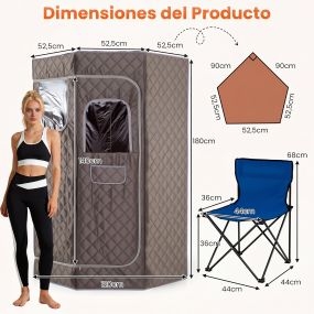 Sauna de vapor portátil para hogar con mando inalámbrico 9 niveles y temporizador 90 x 90 x 180 cm gris