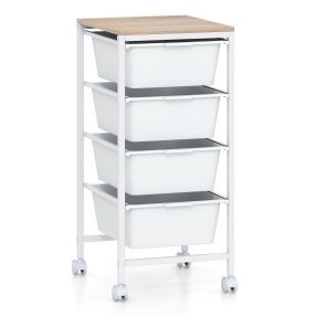 Carrito Auxiliar con 4 Cajones Grandes Blancos y Ruedas con Freno Tablero de Madera para el Hogar Fácil de Usar 32,5 x 37 x 71 cm Blanco