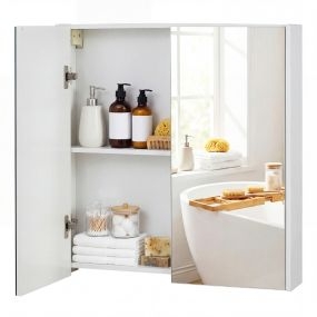 Armario de baño con espejo de pared 2 puertas 2 estantes 62x11x65 cm blanco