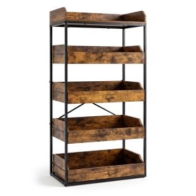 Estantería de almacenamiento de 5 niveles con cajones extraíbles metal y madera 60 x 35 x 118 cm marrón rústico