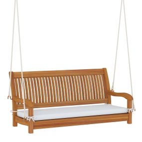 Banco columpio de jardín 2 plazas de madera de acacia con cojín y reposabrazos, carga 360 kg natural