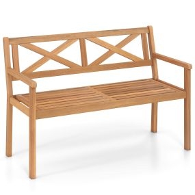 Banco de jardín de acacia 2 plazas con respaldo y reposabrazos 56x119x80 cm 360 kg