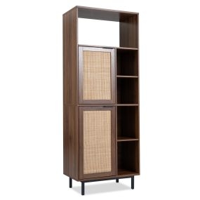 Armario de Almacenamiento con Puertas de Ratán y Estantes Ajustables Gran Capacidad para Salón y Dormitorio 60 x 35 x 157 cm Marrón