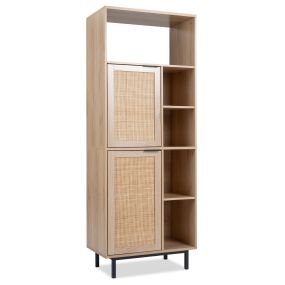 Armario de Almacenamiento con Puertas de Ratán y Estantes Ajustables Gran Capacidad Diseño Natural para Salón 60 x 35 x 157 cm Natural