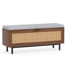 Banco para Zapatos con Almacenamiento Cojín Acolchado Fachada de Rattan Resistente Gran Capacidad de Carga 100 x 30 x 40 cm Marrón