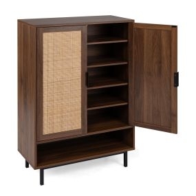 Armario para Zapatos de Madera de Ingeniería con Dos Puertas de Ratán Estantes Ajustables para El Recibidor 75 x 35 x 108 cm Marrón