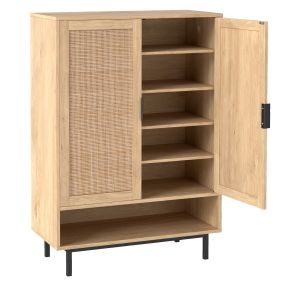 Armario para Zapatos de Madera de Ingeniería con Puertas de Ratán Diseño Espacioso Moderno para El Recibidor 75 x 35 x 108 cm Natural
