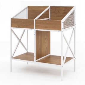 Mueble para tocadiscos con estantes multinivel de madera de ingeniería y estructura metálica natural 70 x 40 x 80,5 cm