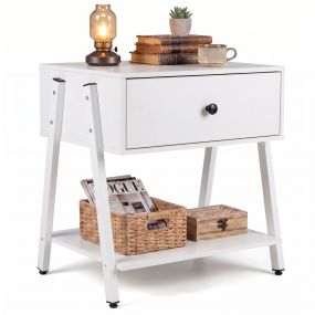Armario de Almacenamiento con Cajón Diseño Sencillo Gran Capacidad de Carga Estructura Resistente Fácil de Montar 54 x 40 x 56,5 cm Blanco