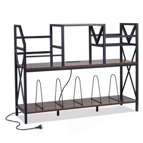 Soporte Discos de Vinilo Estilo Industrial Toma de Corriente Integrada Alta Capacidad de Carga Estructura Robusta 113 x 34 x 85 cm Marrón