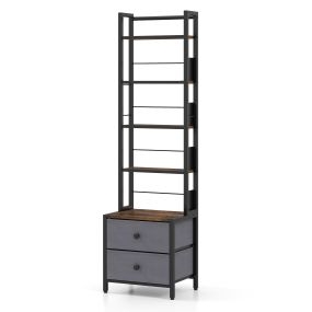 Estantería para CDs con cajones de tela, estructura metálica, multinivel, 40 x 30 x 144 cm, marrón rústico, negro y gris