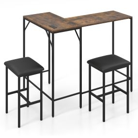 Conjunto de mesa de bar con 2 sillas estilo industrial 120 x 80 x 98 cm marrón enchufe UE USB Tipo C