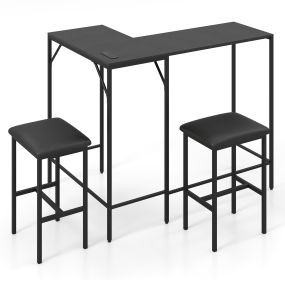 Juego de mesa de bar con 2 sillas, enchufe UE, USB Tipo-C, 120 x 80 x 98 cm, negro
