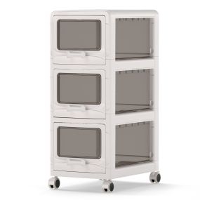 Cajonera plástica blanca de 3 niveles con cajones transparentes y ruedas con freno 42 x 28 x 70,5 cm