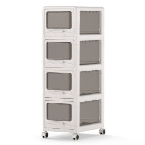 Cajonera plástica blanca de 4 niveles con cajones transparentes y ruedas con freno 42 x 28 x 91,5 cm