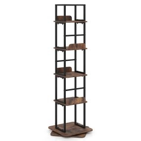 Estantería giratoria de 5 niveles 360° metálica marrón rústica para salón y dormitorio