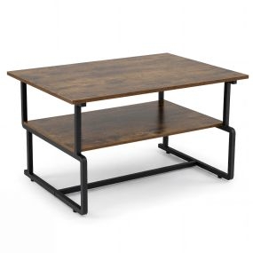Mesa de café estilo industrial con estante inferior, armazón metálico, 85 x 60 x 47 cm, marrón rústico y negro
