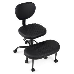 Silla de meditación ergonómica negra con reposapiés giratorio, altura regulable y ruedas desmontables