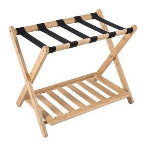 Portaequipajes plegable de bambú 2 niveles con correas 68 x 41 x 57 cm natural