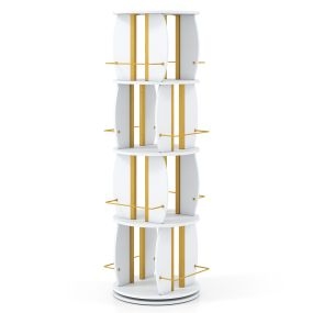 Estantería giratoria 360° de 4 niveles metálica dorada 40 x 40 x 128,5 cm blanca