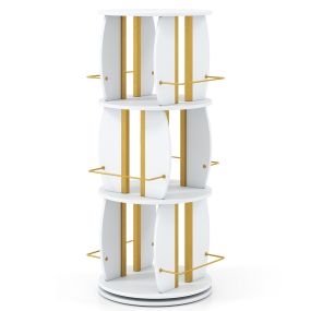 Estantería Giratoria de 3 Niveles Almacenamiento Resistente Carga 15kg por Nivel Madera de Ingeniería y Metal 40 x 40 x 107,5 cm Blanco