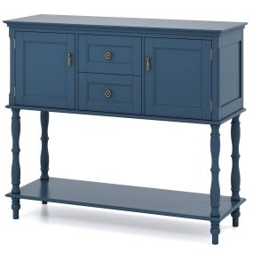 Mesa consola vintage azul con 2 puertas, 2 cajones, estante inferior y patas de pino 100 x 36 x 86,5 cm