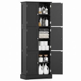 Armario alto de almacenamiento con 6 puertas, estantes regulables, cierre magnético y asas metálicas negro 60 x 30 x 160 cm