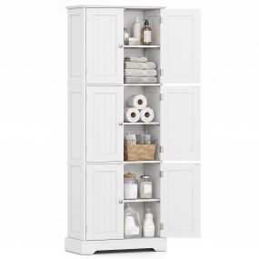 Armario alto de almacenamiento con seis puertas, estantes regulables, cierre magnético y asas metálicas 60 x 30 x 160 cm blanco